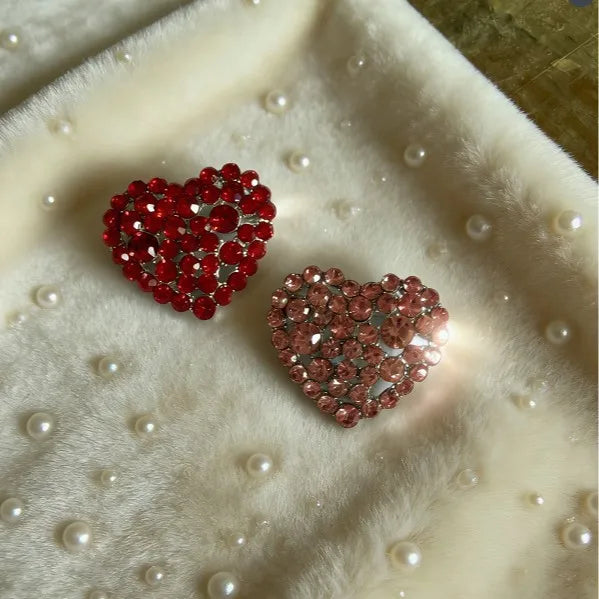1PCS Red Pink Color Beaded Heart Rhinestone Brooch for Women Love Pins Valentine Gifts Accessories