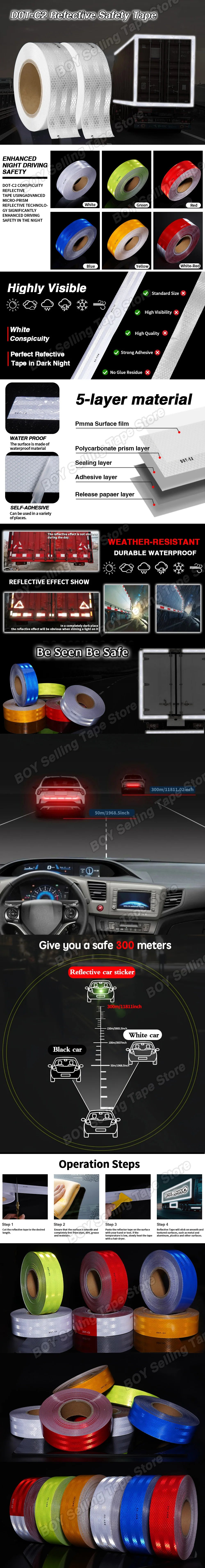 Car Truck Reflective Safety Tape Warning Night Light Waterproof Trailer Reflector Sticker For Car Truck Warning Safety