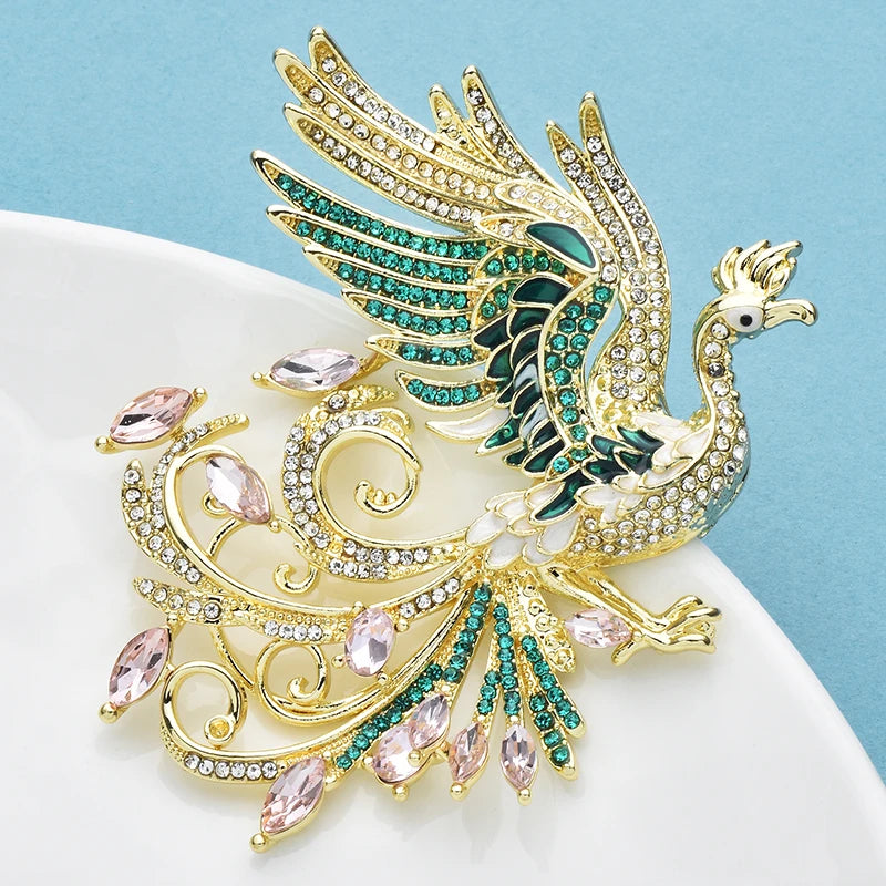 Wuli&baby Luxury Flying Phoenix Brooches Crystal Enamel Divine Bird Animal Brooch For Women's Clothes Pins Gifts