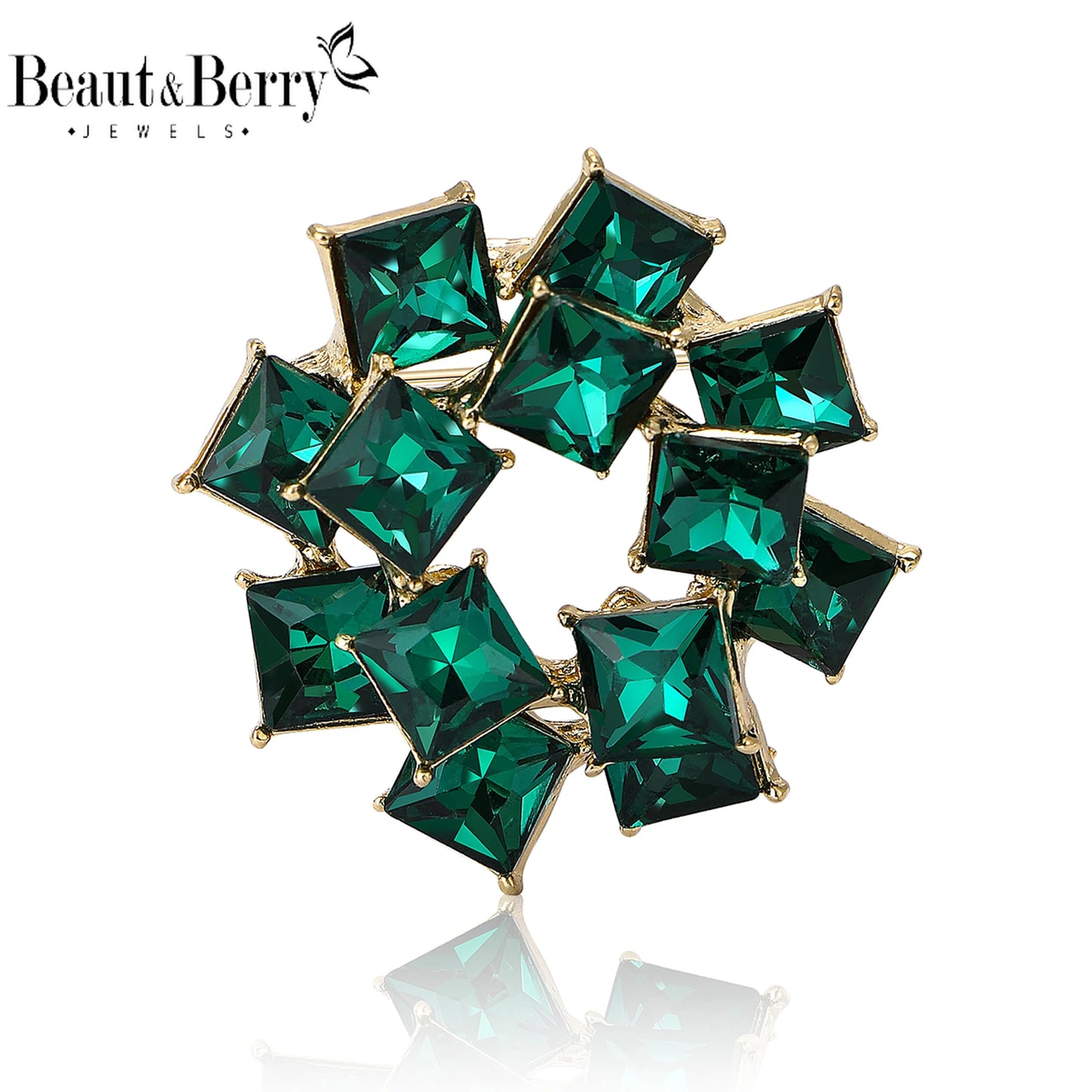 Beaut&Berry Vintage Double Layer Crystal Glass Brooches for Women Rhinestone Pins Friends Party Gifts Jewellery Accessories
