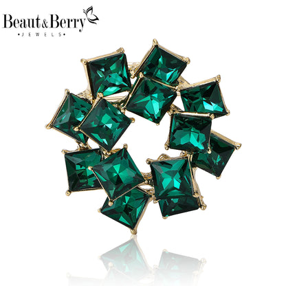 Beaut&Berry Vintage Double Layer Crystal Glass Brooches for Women Rhinestone Pins Friends Party Gifts Jewellery Accessories