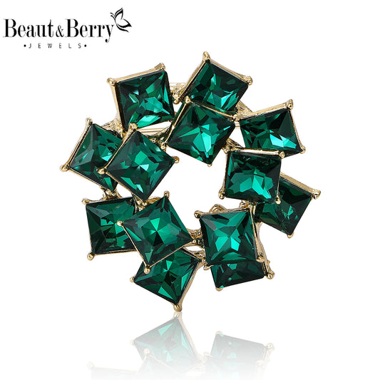 Beaut&Berry Vintage Double Layer Crystal Glass Brooches for Women Rhinestone Pins Friends Party Gifts Jewellery Accessories