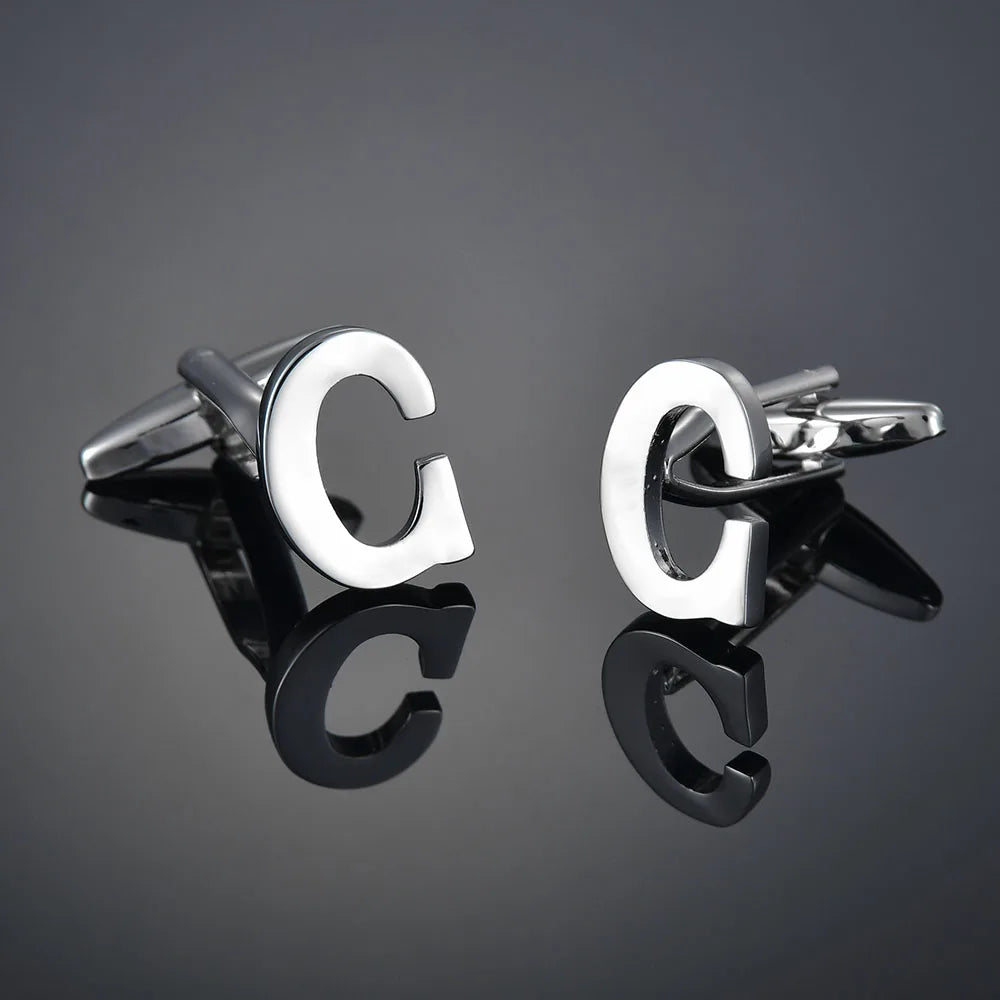 Simple Silver Color 26 Letter Cufflinks for men A to Z Alphabet Initial Cuff Links Business Suit Shirt Button Wedding Jewelry