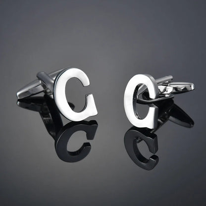 Simple Silver Color 26 Letter Cufflinks for men A to Z Alphabet Initial Cuff Links Business Suit Shirt Button Wedding Jewelry