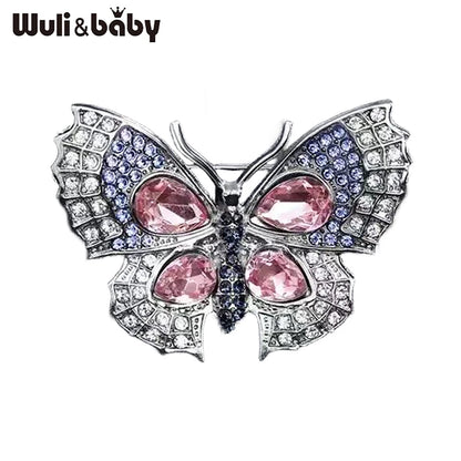 Wuli&baby Lovely Shining Butterfly Brooches 4-color Alloy Rhinestone Insects Brooch For Women's Office Party Clothes Pins Gifts