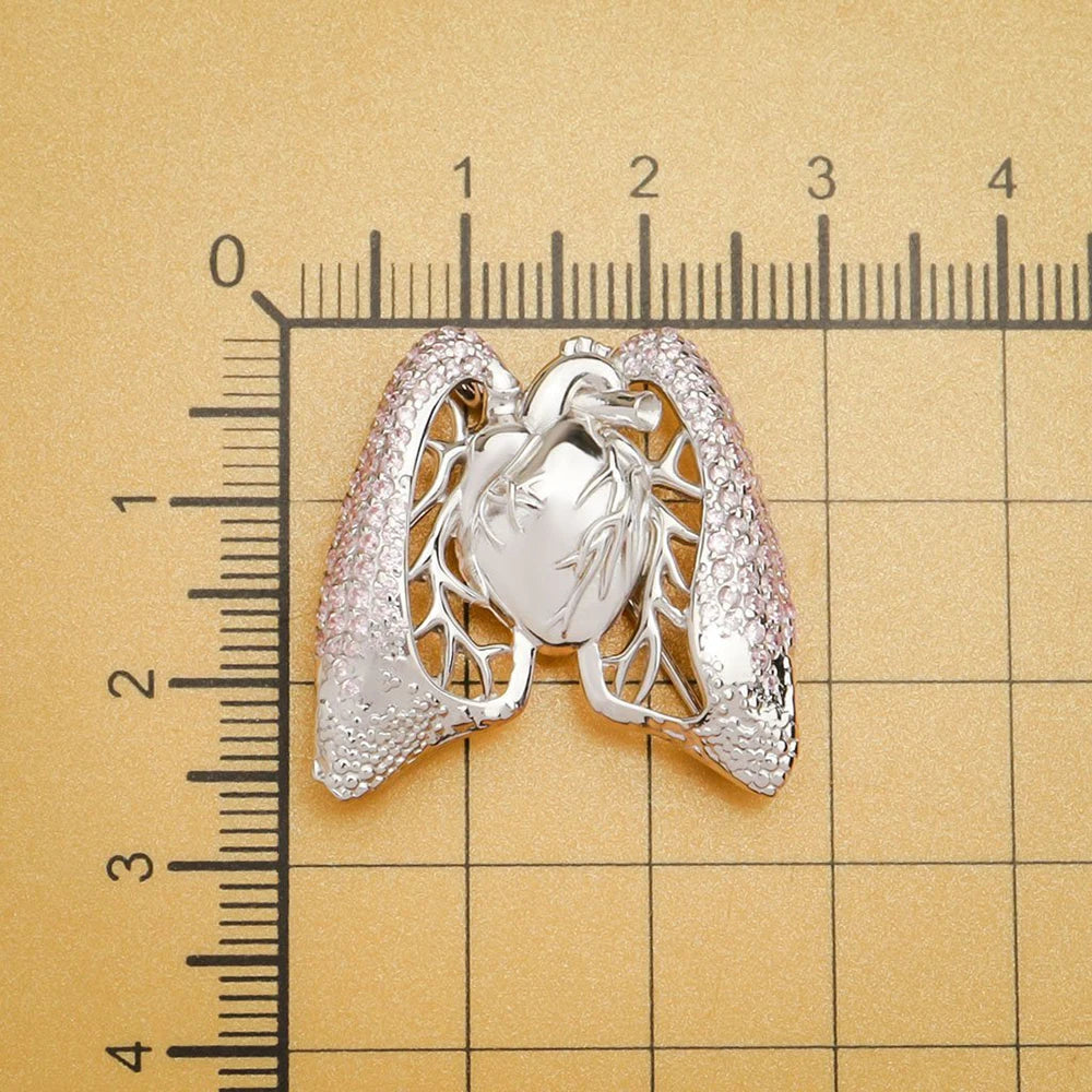 Hanreshe Anatomy Heart Lung Pin Luxury Charm with Crystal Medical Lapel Badge Brooch Jewelry for Doctor Nurse Medicine Student