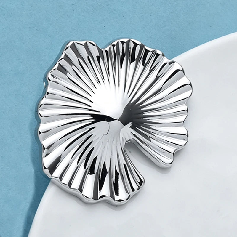 Wuli&baby Stainless Steel Lotus Leaf Brooches For Women Unisex 2-color Easy-match Plants Party Office Brooch Pins Gifts