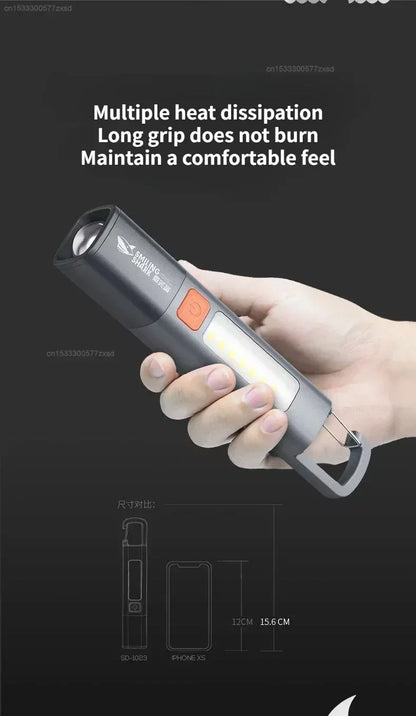 Mijia Outdoor Flashlight Portable Strong Lights Variable Focus with Floodlight Side Lights Long Range USB Rechargeable LED Lamp