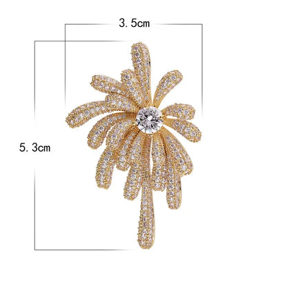 Luxury Firework Shape Full Rhinestone Brooch For Women Shiny Cubic Zirconia Starburst Pin Elegant Suit Coat Dress Accessory Gift