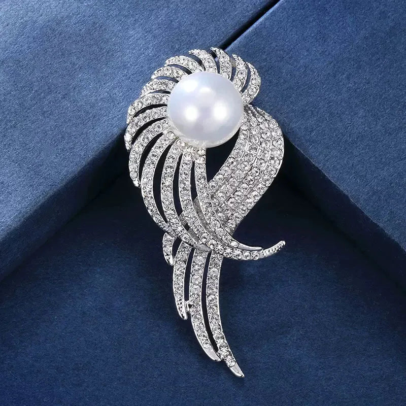 Women Girls Feather Rhinestone Brooches Jewelry Clothing Suit Pins Accessories