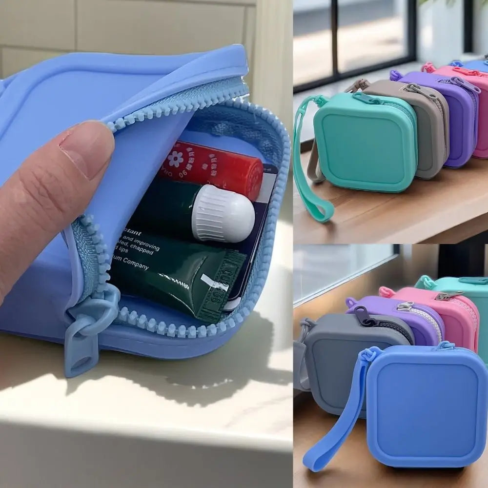 Vintage Silicone Organizer Wallet Coin Purse Waterproof Zipper Earphone Bag Travel Pouch Students
