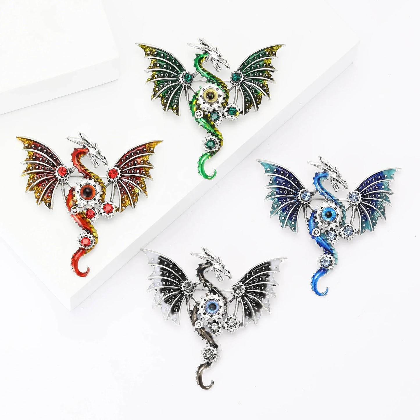 Enamel Mechanical Dragon Pins for Women Unisex Rhinestone Dragons Brooches Event Party Backpack Decoration Clothes Accessories