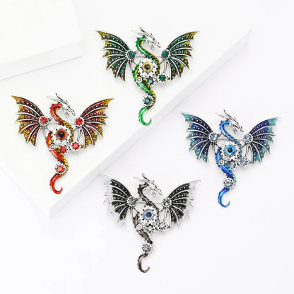 Enamel Mechanical Dragon Pins for Women Unisex Rhinestone Dragons Brooches Event Party Backpack Decoration Clothes Accessories