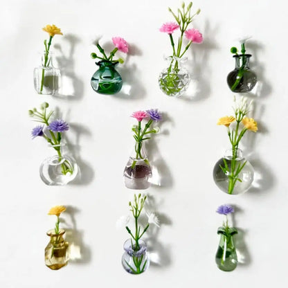 Mini Vase Magnets for Fridge Cute Tiny Magnetic Glass Vases Refrigerator Small Plant Pot for Locker Office Kitchen Decoration
