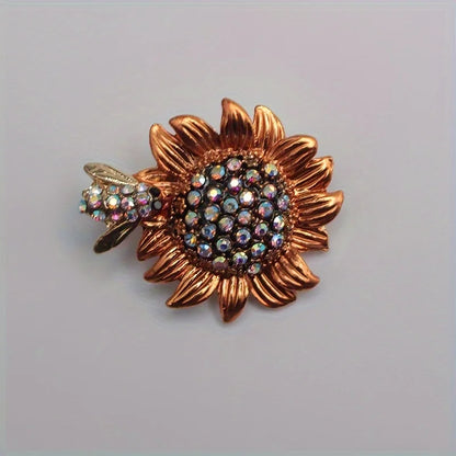 Vintage Style Brooch with Sunflower and Bee Design, Perfect Accessory for Any Outfits