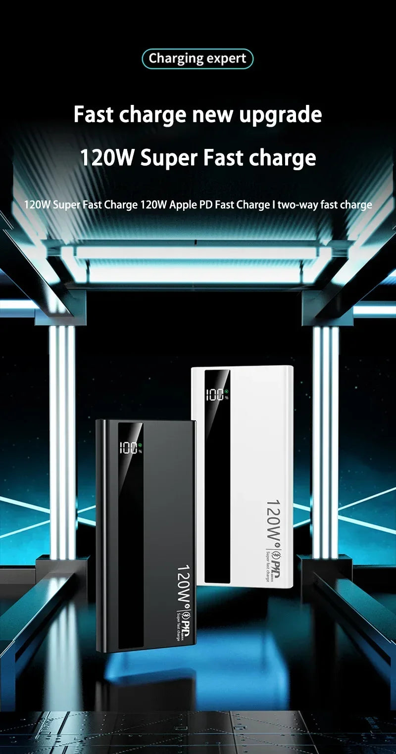 Lenovo 200000mAh Powerbank 120W Super Fast Charging Portable Battery Charger Ultra Capacity LED Digital Display For IPhone