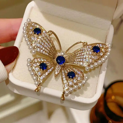 Fashion Luxury Pearl Rhinestone Butterfly Brooches For Women Clothing Coat Accessries Gifts