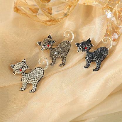Women Men Fashion Creative Exquisite Cute Cat Crystal Pin Lovely Kitten Rhinestone Delicate Kitten Enamel Brooch Badges