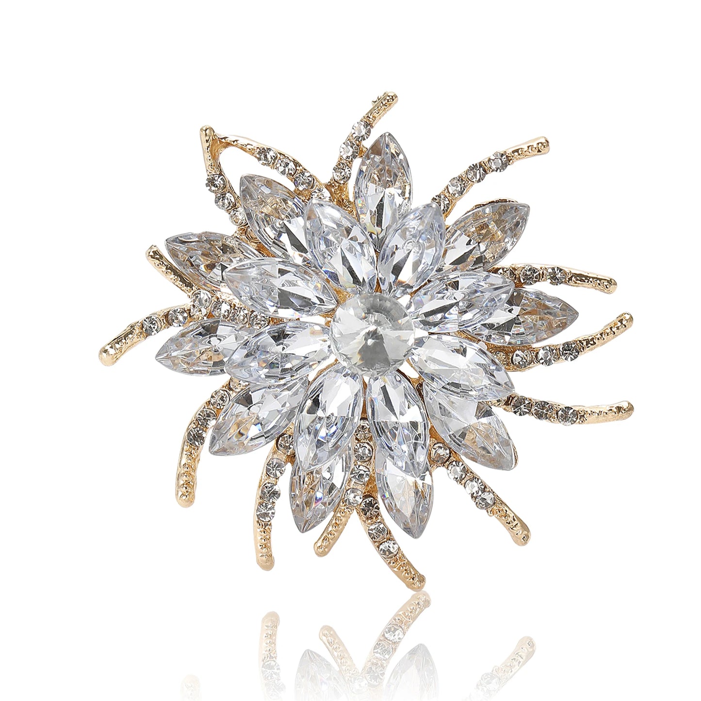 Beaut&Berry Luxury Crystal Glass Flower Brooches for Women Rhinestone Pins Friends Party Gifts Banquet Jewellery Accessories