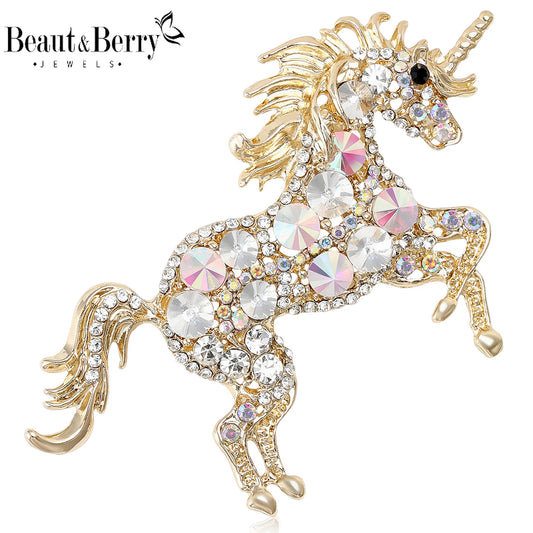 Beaut&Berry Classic Rhinestone Horse Brooches for Women Animal Pin Necklace Luxury  New Year Gifts Friends Zodiac Animal Jewelry