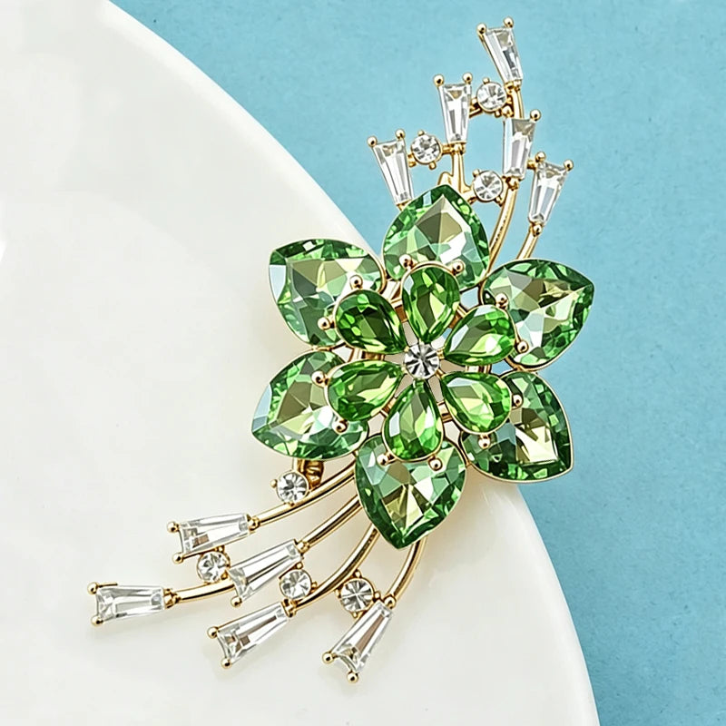 Wuli&baby Luxury Crystal Flower Brooches For Women Lady 2-color Charming Plants Party Office Brooch Pins Fashion Jewelry Gifts