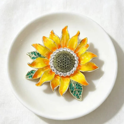 Sunflower Brooch for Women Enamel Rhinestone Flower Pin Elegant Suit Accessory for Wedding Party Gift