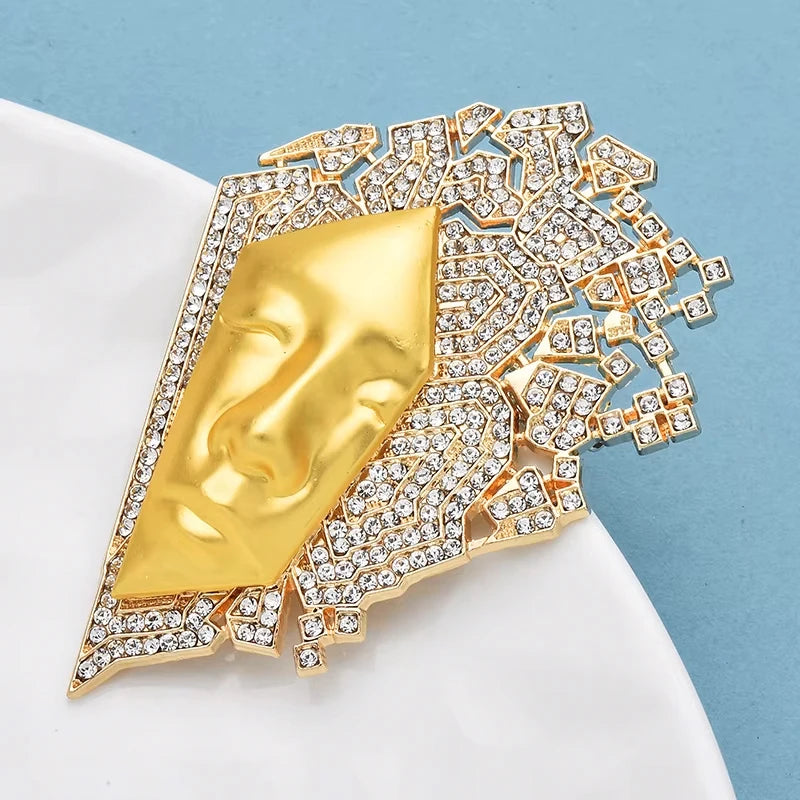 Wuli&baby Sparkling Face Brooches Rhinestone Art Character Figure Party Office Brooch Pins Gifts