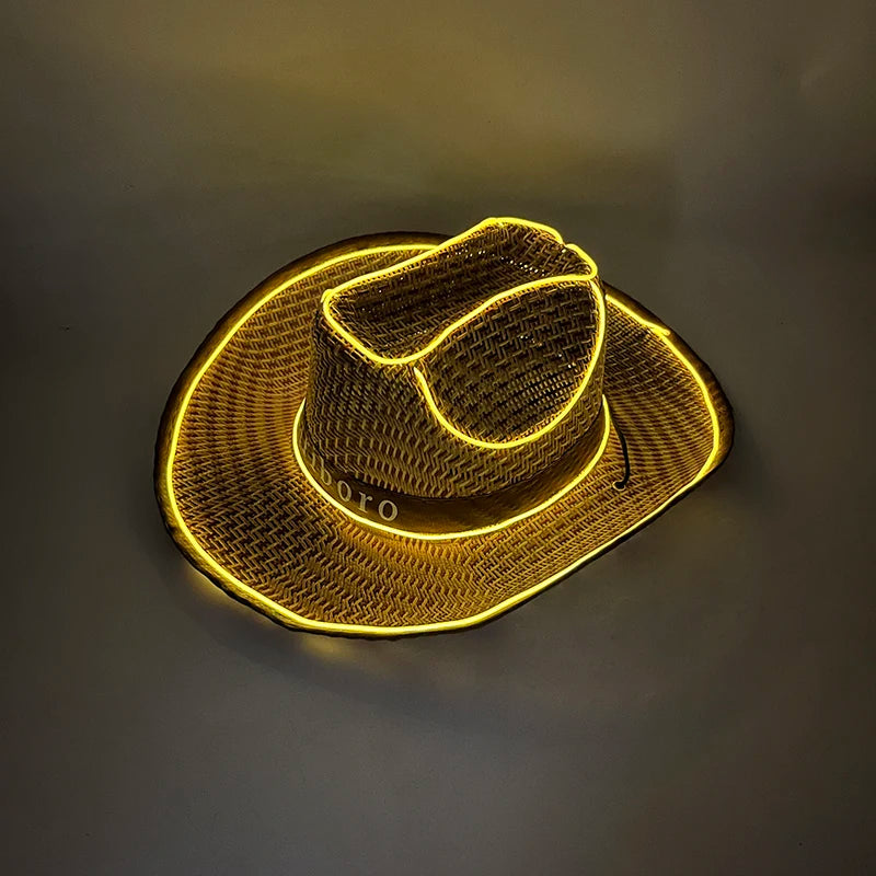 LED Glowing Cowgirl boy Hat Neon Luminous Bride Hat For Holiday Light Up Supplies Fluorescent Party Props Bachelorette Party Hat