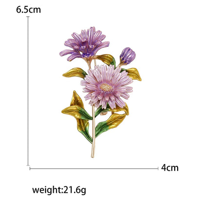 Enamel Chrysanthemum Pin for Women Sunflower Brooches Flower Leaf Pins Banquet Party Backpack Gifts Jewelry Accessories