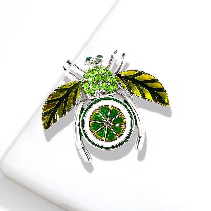 Fruit Enamel Bee Brooch Pin For Women Men Insect Metal Badges Crystal Exquisite Corsage Accessories