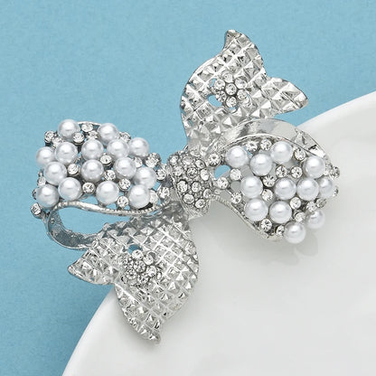 Wuli&baby Beautiful Pearl Bowknot Brooch Pins For Women Unisex Rhinestone Bow Office Party Brooches Fashion Jewelry Gifts