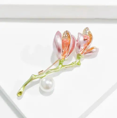Resin Tulip Brooch for Women Unisex Rhinestone Flower Pin Pearl Plant Lapel Pin Banquet Party Backpack Gifts Jewelry Accessories