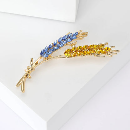 Beaut&Berry Ear of Wheat Brooches for Women Rhinestone Blue and Yellow Plant Pins 5-Color Unisex Casual Accessories Gifts