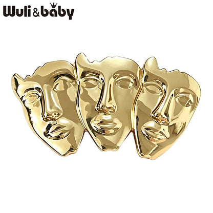 Wuli&baby Art Three Faces Brooches For Women Unisex 2-color Alloy Beautiful Face Figure Office Party Brooch Pins Gifts