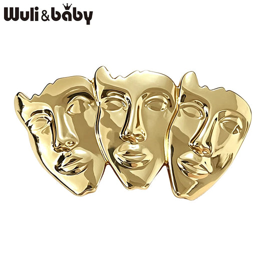 Wuli&baby Art Three Faces Brooches For Women Unisex 2-color Alloy Beautiful Face Figure Office Party Brooch Pins Gifts