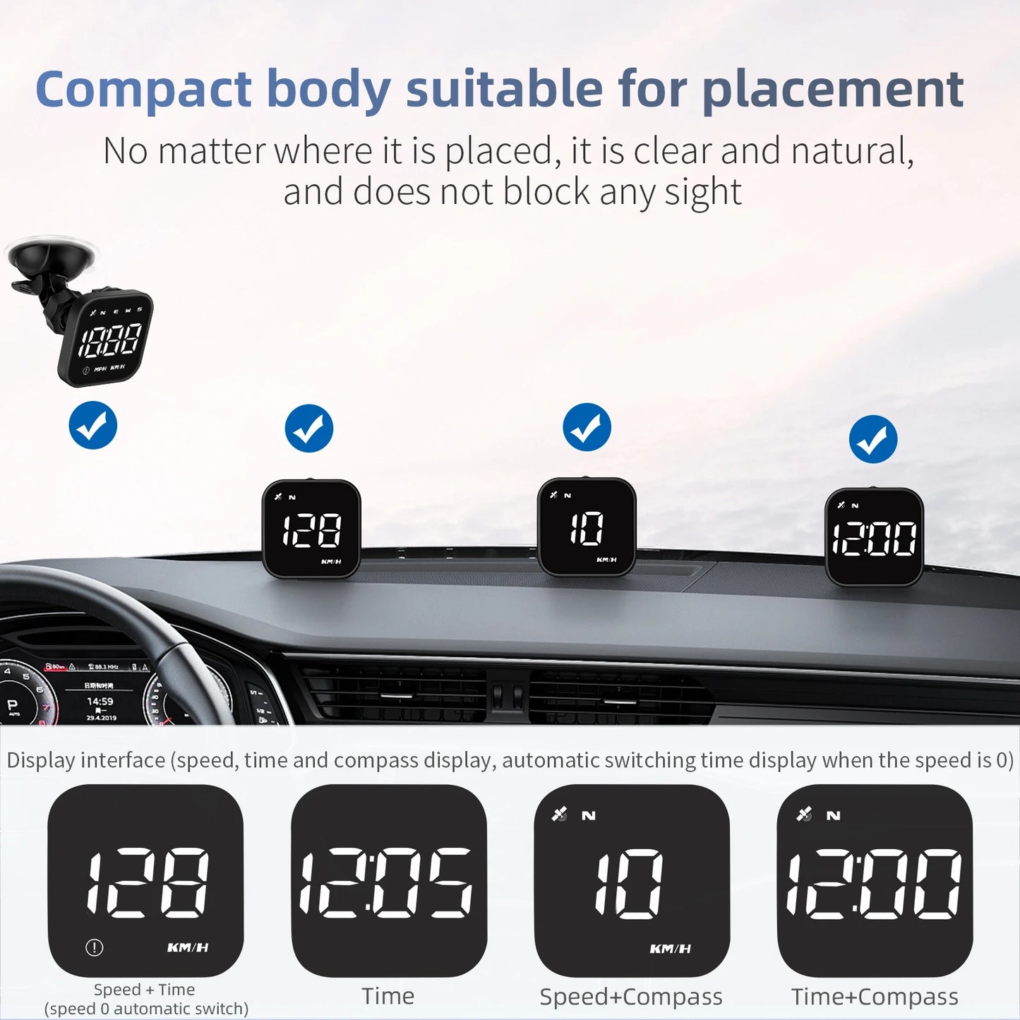 Universal Car Mini HUD G4S GPS Head Up Display Auto Digital KMH/MPH Speedometer Black / Green Font Speed Board  Projection