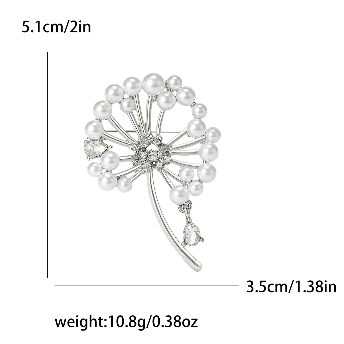 Beaut&Berry Classic Rhinestone Dandelion Brooches for Women Pearl Plant Pins Casual Party Accessories Gifts Friends Decoration