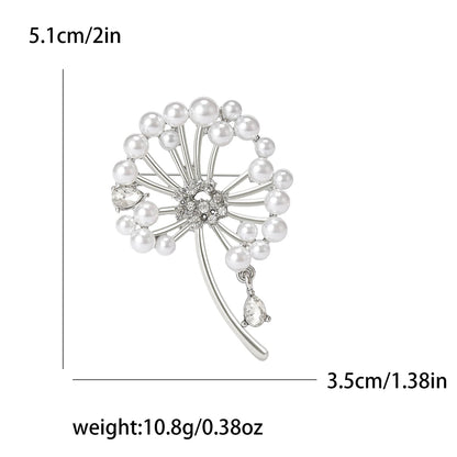 Beaut&Berry Classic Rhinestone Dandelion Brooches for Women Pearl Plant Pins Casual Party Accessories Gifts Friends Decoration