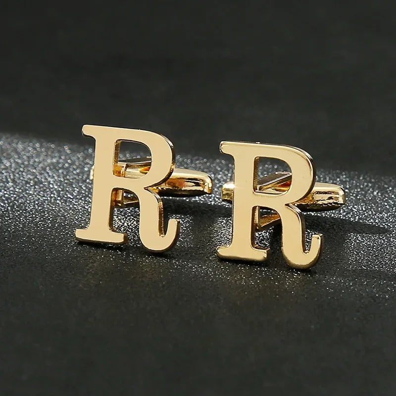 High Quality Gold Color English Letters A-Z Cufflinks for Men Luxury Jewelry Shirt Cuff Links French Business Accessories