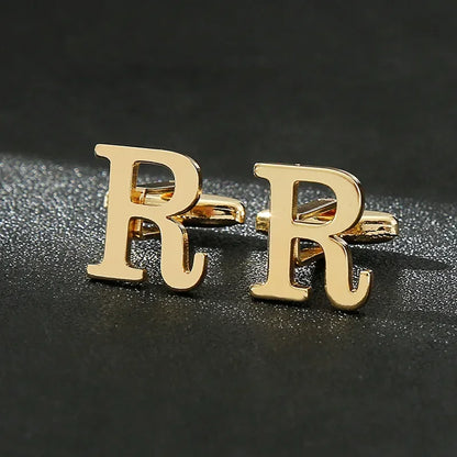 High Quality Gold Color English Letters A-Z Cufflinks for Men Luxury Jewelry Shirt Cuff Links French Business Accessories