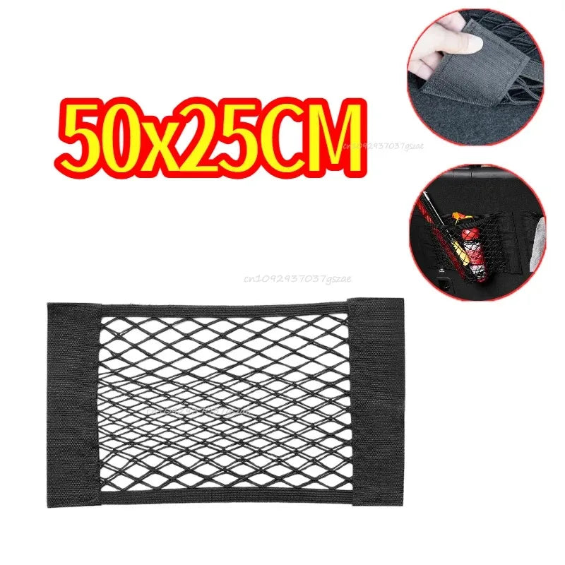 Car Storage Net Stretchable Mesh Pocket Net Magic Elastic Sticker …Universal Rear Mesh Trunk Seat Bag Pocket Cage Auto Organizer