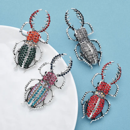 Wuli&baby Big Enamel Beetle Brooches Unisex 4-color Rhinestone Insect Party Office Brooch Pins Gifts Jewelry Metal Badge