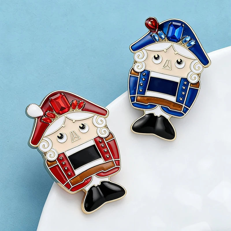 Wuli&baby Cute Enamel Nutcracker Brooches For Women Unisex 2-color Guard Soldier Figure Party Casual Brooch Pins Gifts