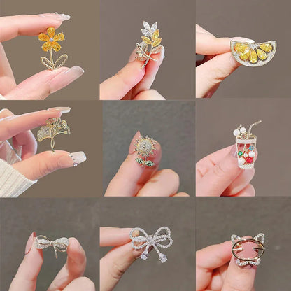 Cute Mini Brooch Pins Colorful Crystal Fruit Bowknot Flower Neckline Lapel Pin for Women Girls Buckle Jewelry Gifts