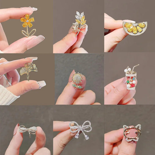 Cute Mini Brooch Pins Colorful Crystal Fruit Bowknot Flower Neckline Lapel Pin for Women Girls Buckle Jewelry Gifts