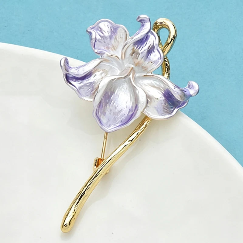 Wuli&baby Pretty Enamel Orchid Flowers For Women Lady 2-color Phalaenopsis Plants Party Casual Brooch Pins Fashion Jewelry Gifts