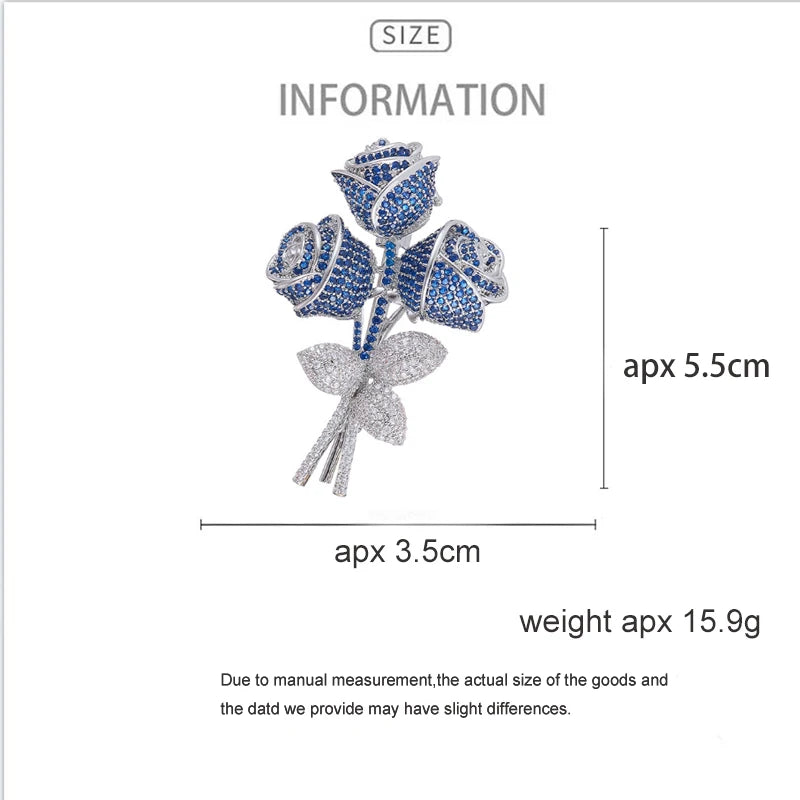 OKILY Luxury Artificial Red Corundum Rose Bouquet Brooch Women Elegant Atmosphere Dinner Coat Accessories Zircon Flower Corsage
