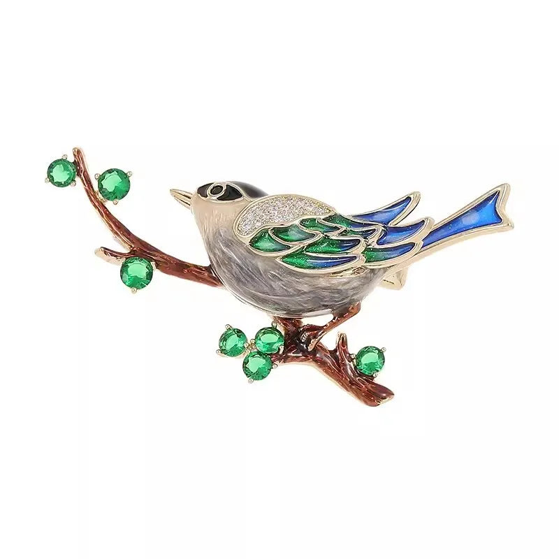 Chinese Style Magpie Enamel Brooch Magpie on Branch Auspicious Bird Pin Vintage Elegant Lapel Brooch for Women Suit Coat Scarf