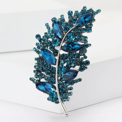 Luxury Crystal Glass Feather Brooches for Women Unisex Rhinestone Pins Multi-color Available Casual Party Accessories Gifts