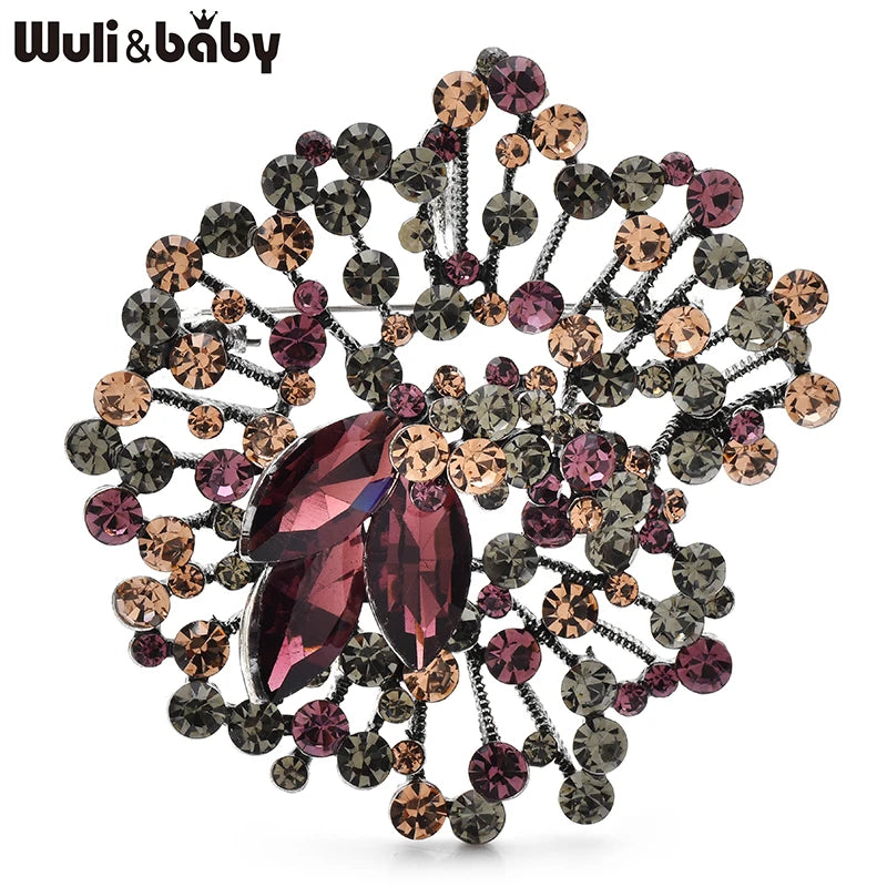 Wuli&baby Luxury Crystal Flower Brooches For Women Unisex Beautiful 3-color Rhinestone Plants Party Office Brooch Pins Gifts